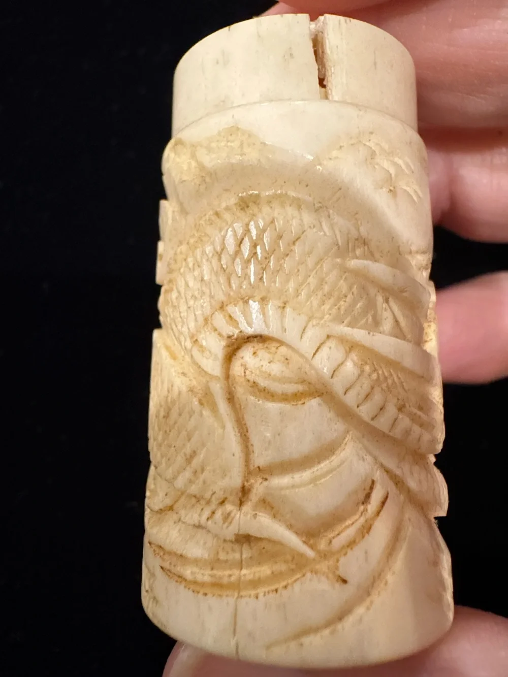 Vintage Set of Carved Faux Ivory (Bone?) Dragon Salt and Pepper Shakers AS-IS